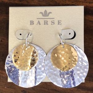 BARSE Two Tone Round Sterling Silver Brass Hammered Finish Earrings NWT